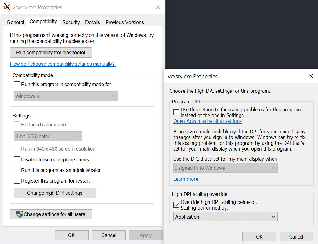 vcsrv HiDPI setting
